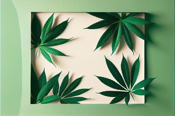Marijuana leaves, cannabis on a dark background. Generative backdrop