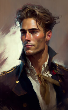 Romantic portrait of a handsome military man Generative AI