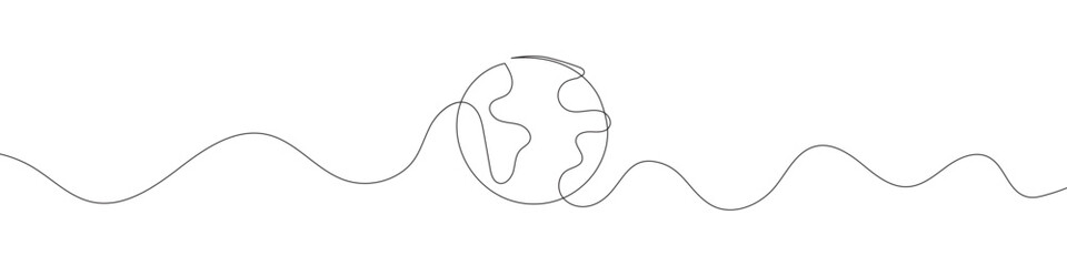 One continuous line drawing of Earth. Vector illustration. Earth globe one line background. Drawing map - obrazy, fototapety, plakaty