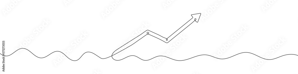 Poster continuous line drawing of up arrow. up arrow linear icon. one line drawing background. vector illus
