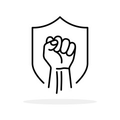 Raised fist symbol. Clenched fist symbol on a shield. Security or protection logo. Vector illustration.