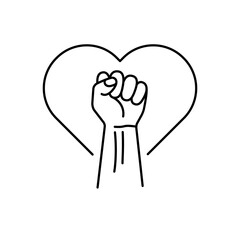 Heart shape and raised fist. Clenched fist symbol. Security or struggle logo. Vector illustration.