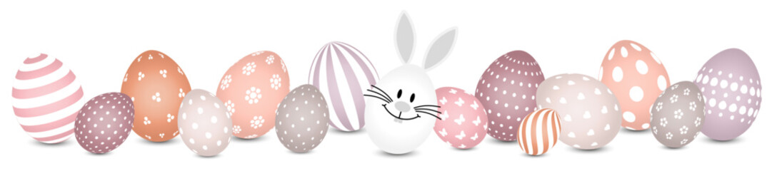 Weißes Hasenei Und Ostereier Muster Banner Verschiedene Farben