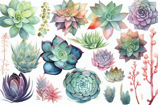 Succulent plants as background, top view. Generative illustration for banner design