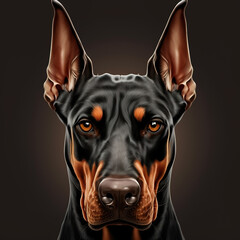 Doberman portrait. Cartoon style Doberman head image. Generated image of a dog using artificial intelligence. Pet. Best friend. Generative AI.