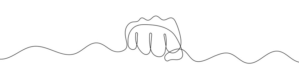 Continuous line drawing of hand with fist. One line drawing background. Vector illustration. Linear drawing of a male fist