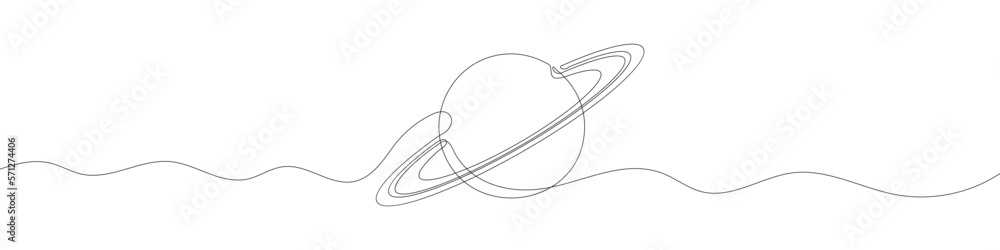 Poster one continuous line drawing of planet. saturn planet in one line drawing. one line drawing backgroun