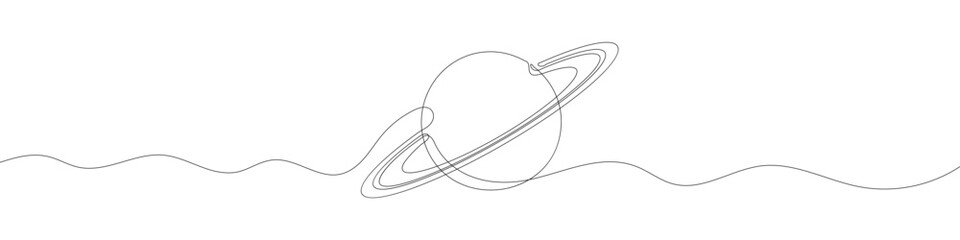 One continuous line drawing of planet. Saturn planet in one line drawing. One line drawing background. Vector illustration. Line art of planet