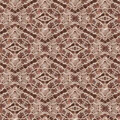 Mosaic geometric dark brown seamless texture pattern. Trendy kaleidoscope woven design for printed fabric. Rough abstract textile design. 