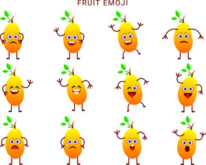 set of funny cartoon birds, Fruit emoji icon set