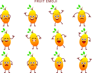 Fotobehang set of funny cartoon birds, Fruit emoji icon set © cartoon