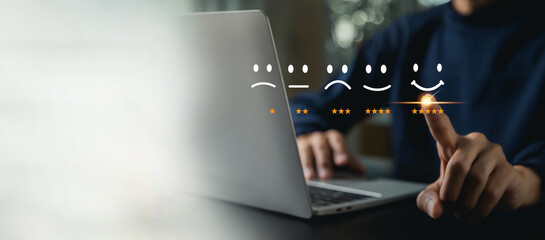 Customer services best excellent business rating experience. Satisfaction survey concept. user give rating to service experience on online
