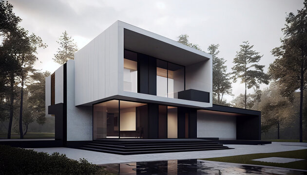 Minimalist and Contemporary Villa Design in Neutral Tones, Generative AI