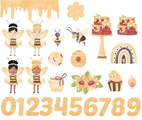 Set of Honey Sweety watercolor sunflower 