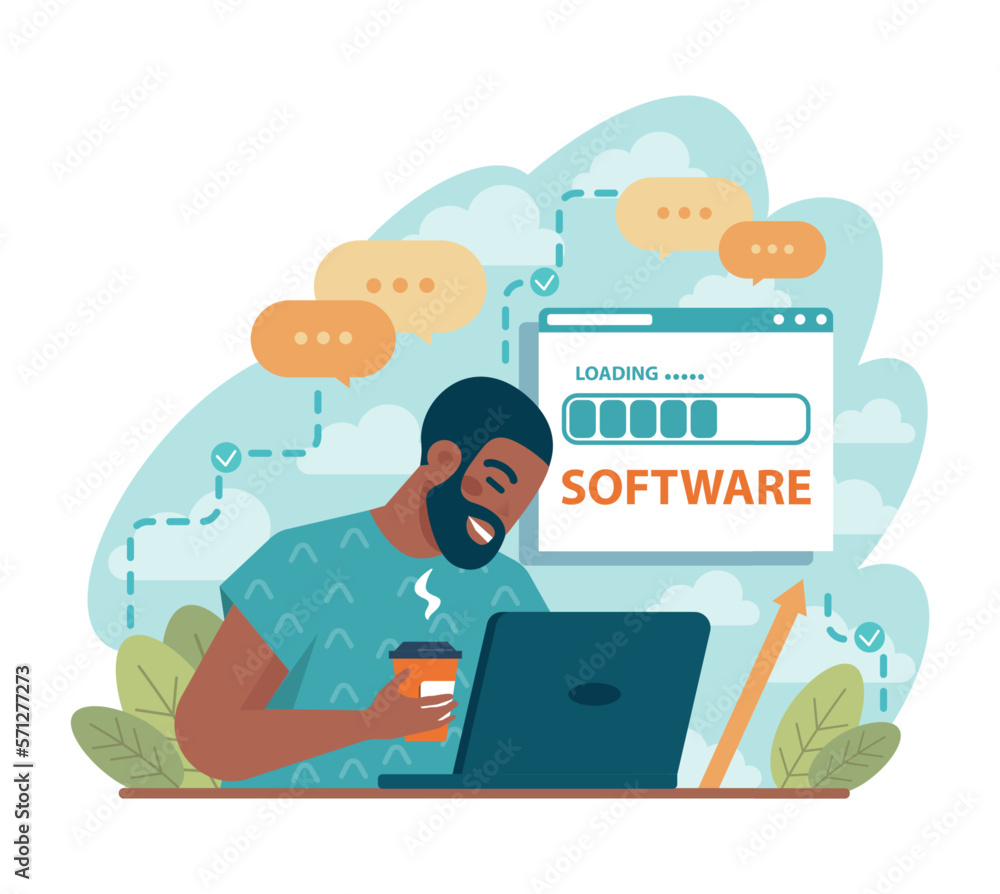Poster programmer. black male character coding, testing and writing programs