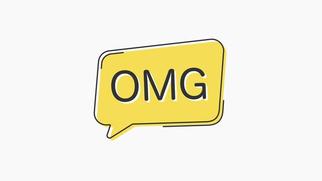 Yellow speech bubble icon with text omg isolated on white background. Megaphone with speech bubble and text omg on flat design. 4K video motion graphic