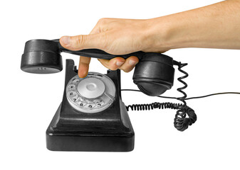 Dialing up on a vintage old telephone. Contact and support concept. png transparent