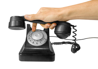 Dialing up on a vintage old telephone. Contact and support concept. png transparent