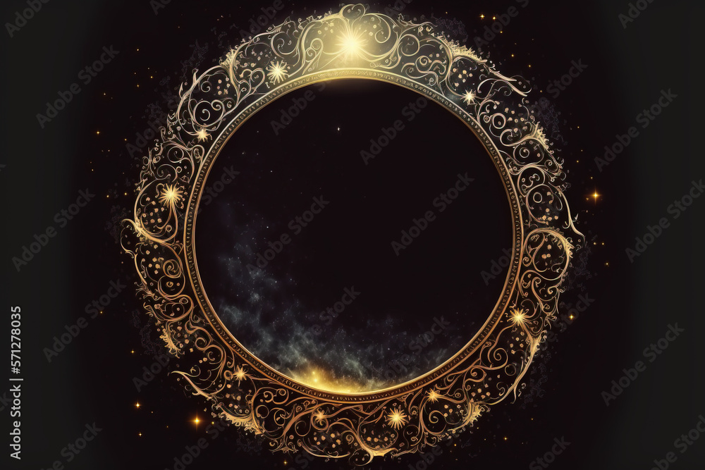 Wall mural abstract background with magic golden frame. ai generative illusration