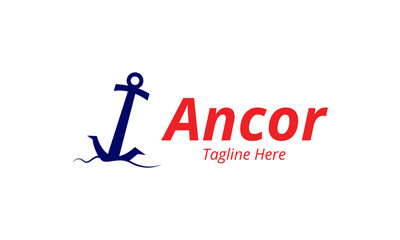 Anchor Logo Design Template With Beach.