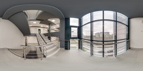 full seamless spherical hdri 360 panorama view in empty modern hall near panoramic windows with...