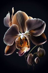 Orchid flower on black, Generative AI