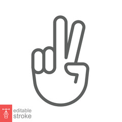 Fototapeta premium Hand gesture V sign for victory or peace line icon. Simple outline style for apps and websites. Vector illustration on white background. Editable stroke EPS 10.