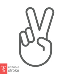 Obraz premium Hand gesture V sign for victory or peace line icon. Simple outline style for apps and websites. Vector illustration on white background. Editable stroke EPS 10.