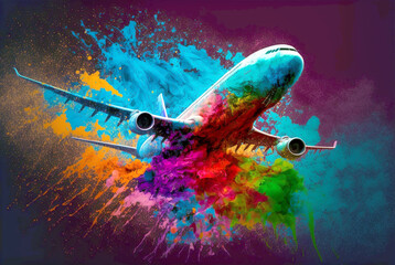 an airplane with colors of positive emotions, abstract. Generative AI