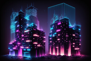 Fototapeta na wymiar A futuristic virtual city or holographic city made with Generative AI