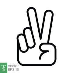Obraz premium Hand gesture V sign for victory or peace line icon. Simple outline style for apps and websites. Vector illustration on white background. EPS 10.