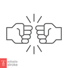 Fist bump line icon. Bro fist bump or power five pound outline style for apps and websites. Hand brother respect, impact, and handshake. Vector illustration on white background. Editable stroke EPS 10
