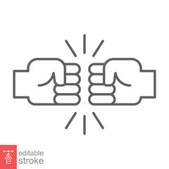 Fototapeta premium Fist bump line icon. Bro fist bump or power five pound outline style for apps and websites. Hand brother respect, impact, and handshake. Vector illustration on white background. Editable stroke EPS 10
