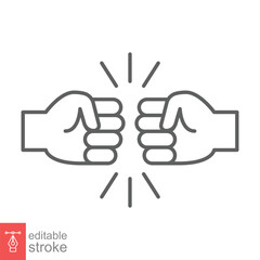 Obraz premium Fist bump line icon. Bro fist bump or power five pound outline style for apps and websites. Hand brother respect, impact, and handshake. Vector illustration on white background. Editable stroke EPS 10