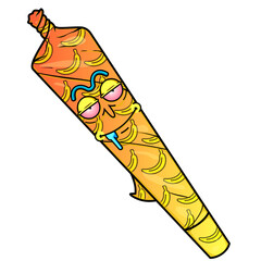 Cute funny happy marijuana weed bud with cannabis banana. Vector flat cartoon character illustration icon design. Cannabis with graffiti Isolated on white background. Cigarette with a face sticker