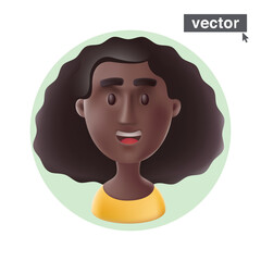 Young smiling Afro-American woman with volume hairstyle in circle frame avatar.