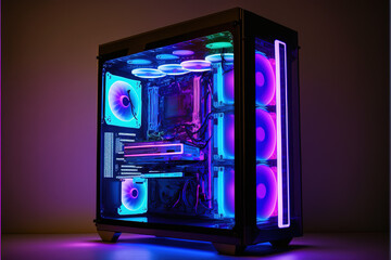 the new modern powerful gaming computer with beautiful RGB lights, Generative Ai