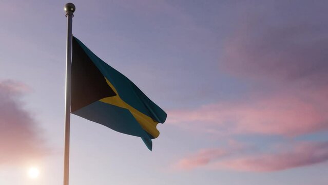 The Bahamas flag being raised at Dawn, animation