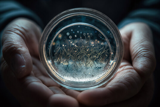 a petri dish with unknown fictional bacteria or virus. Generative AI