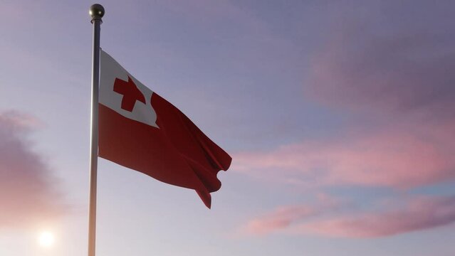 Animation National Flag Being Raised at Sun Rise  -Tonga