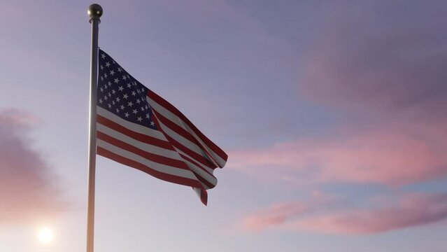 The United States Flag Being Raised at Sun Rise - Animation  