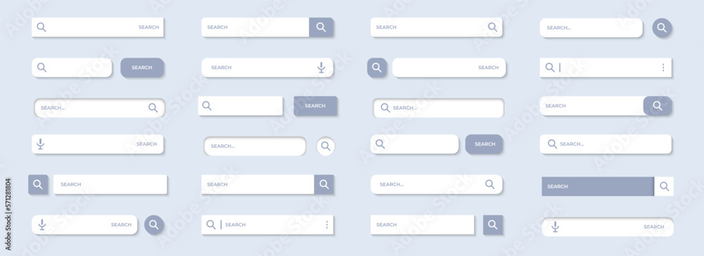 Poster Set of search bar with shadow. Search bar button collection