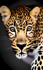 Cheetah portrait photo close-up. Animal portrait avatar: cheetah in nature. AI-generated digital illustration, photography style