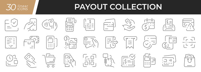 Payout linear icons set. Collection of 30 icons in black