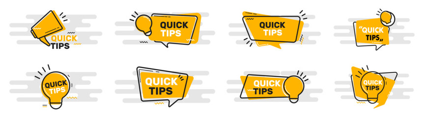 Set of quick tips with light bulb in a flat design