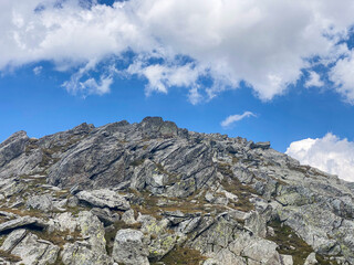 French Alps Mountain Landscape with Blue Sky and Rocks 