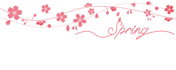 Spring floral illustration. Simple wave pattern spring flower background. Cherry blossom graphic pattern for seasonal banner, graphic, template and background. Vector illustration.