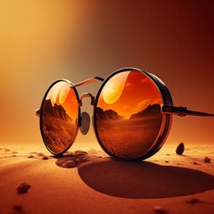 Sunglasses, sunset, travel, concept, AI generated.