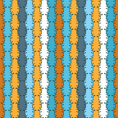 Vertical vector pattern of curly stripes of blue, orange and white shades.