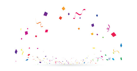 Many Falling Colorful Tiny Confetti And Ribbon On White Background. Celebration Event and Party. Multicolored. Vector